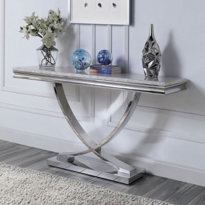 Furniture Of America Wettingen Glam Faux Marble, Stainless Steel Chrome Sofa Table | CM4285S-TABLE