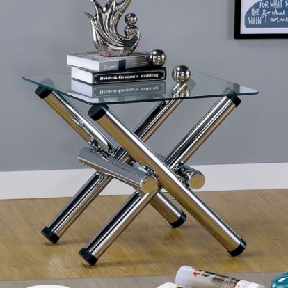 Furniture of America Sarina Contemporary Metal Tempered Glass Chrome End Table Model CM4309E