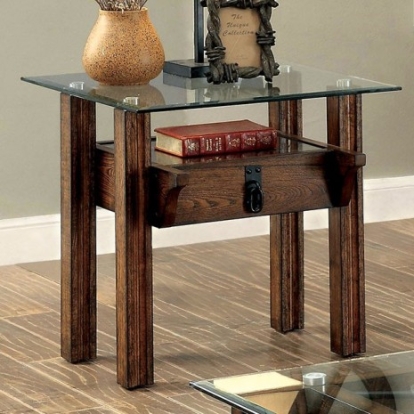 Furniture of America Penny Industrial Metal Solid with Wood Medium Weathered Oak End Table Model CM4318E-PK