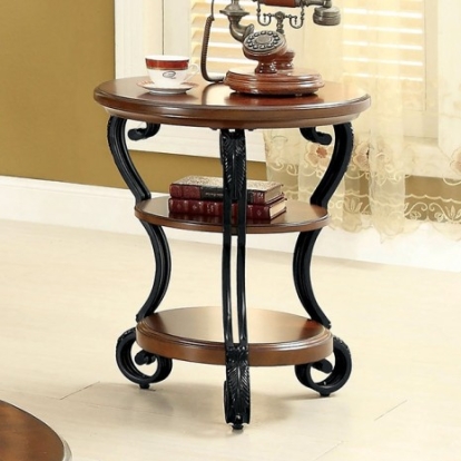 Furniture Of America May Traditional Glass, Metal, Wood Brown Cherry Side Table | CM4326T