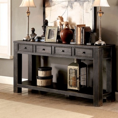 Furniture of America Meadow Rustic Solid with Wood Veneer Antique Black Sofa Table Model CM4327S-VN