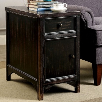 Furniture of America Meadow Rustic Solid with Wood Veneer Antique Black Side Table Model CM4327T