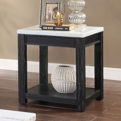 Furniture of America Mcgill Rustic Marble Solid with Wood Veneer White-Antique Black End Table Model CM4337E