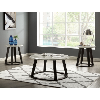 Mariela White/Brushed Warm Gray 3 Piece Coffee Table Set Model CM4353-3PK by Furniture of America