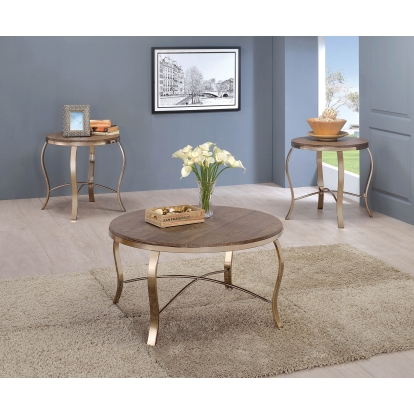 Wicklow Rustic Oak/Gold 3 Piece Coffee Table Set Model CM4364-3PK by Furniture of America