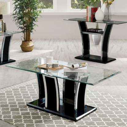 Furniture of America Staten Contemporary Glass Metal Glossy Black-Chrome Coffee Table Model CM4372BK-C-PK