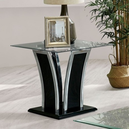 Furniture of America Staten Contemporary Glass Metal Glossy Black-Chrome End Table Model CM4372BK-E-PK