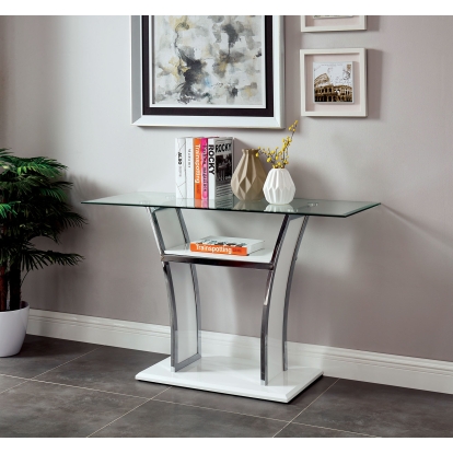 Staten Glossy White/Chrome Sofa Table Model CM4372WH-S-PK by Furniture of America