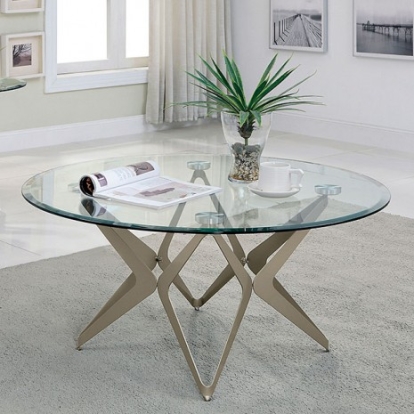 Furniture of America Alvise Contemporary Glass Steel Champagne Coffee Table Model CM4377C-TABLE