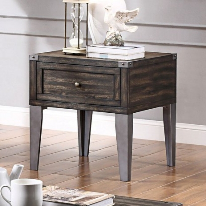Furniture Of America Piedmont Industrial Solid Wood, Others Dark Oak End Table | CM4387E