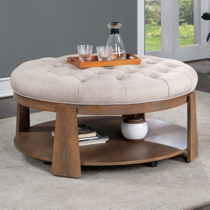 Furniture of America Guis Transitional Linen-Like Solid with Wood Veneer Natural Tone-Beige Ottoman Model CM4411BG-C