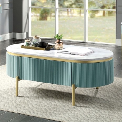 Furniture Of America Koblenz Glam Engineered Wood, Metal, Others Light Teal Coffee Table | CM4412GR-C