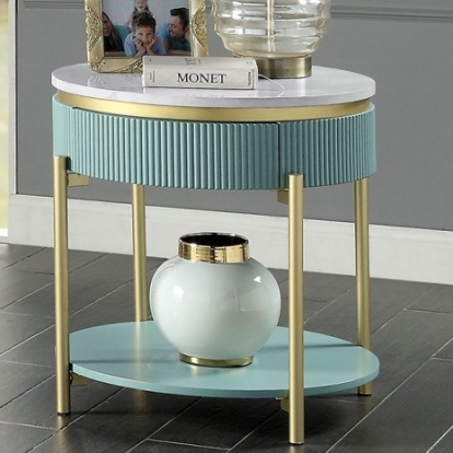 Furniture of America Koblenz Glam Metal Light Teal End Table Model CM4412GR-E