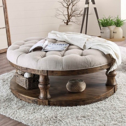 Furniture of America Mika Rustic Fabric Solid with Wood Veneer Antique Oak Coffee Table Model CM4424A-F-C