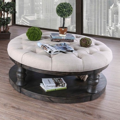 Furniture of America Mika Rustic Fabric Solid with Wood Veneer Antique Gray Coffee Table Model CM4424GY-F-C