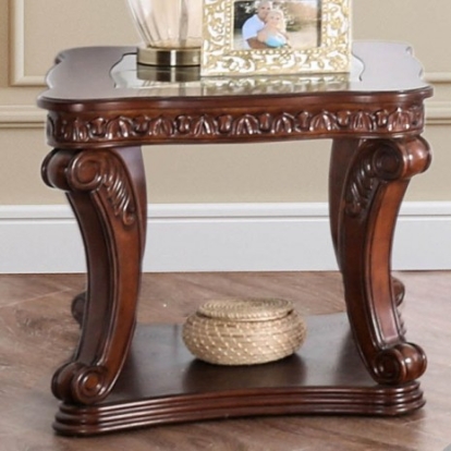 Furniture of America Walworth Traditional Tempered Glass Solid with Wood Dark Oak End Table Model CM4428E