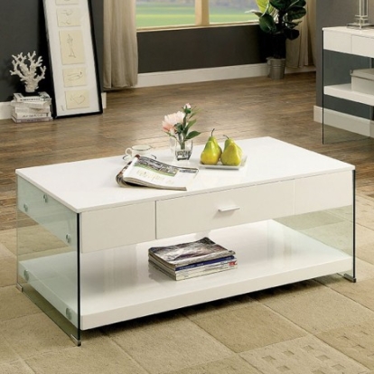 Furniture of America Raya Contemporary Tempered Glass with Wood White Coffee Table Model CM4451WH-C