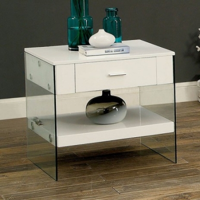 Furniture of America Raya Contemporary Tempered Glass with Wood White End Table Model CM4451WH-E