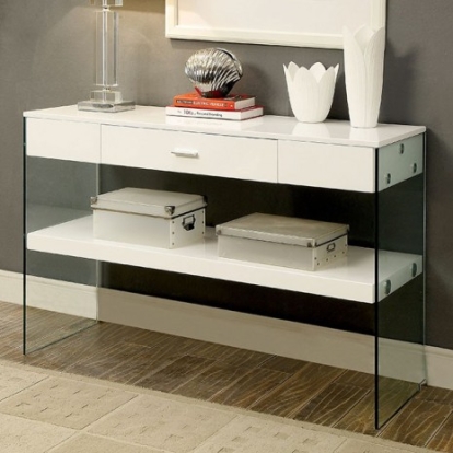 Furniture of America Raya Contemporary Tempered Glass with Wood White Sofa Table Model CM4451WH-S