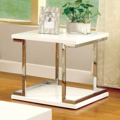 Furniture of America Meda Contemporary Lacquer Metal White-Chrome End Table Model CM4486E