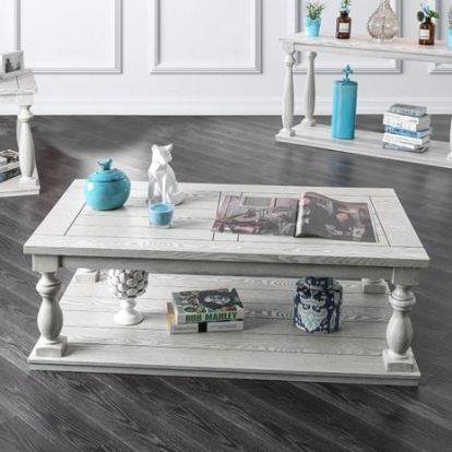 Furniture of America Arlington Rustic Solid with Wood Veneer Antique White Coffee Table Model CM4520C