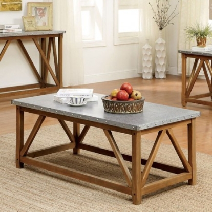 Furniture of America Armous Industrial Galvanized Iron Natural Tone Coffee Table Model CM4533C