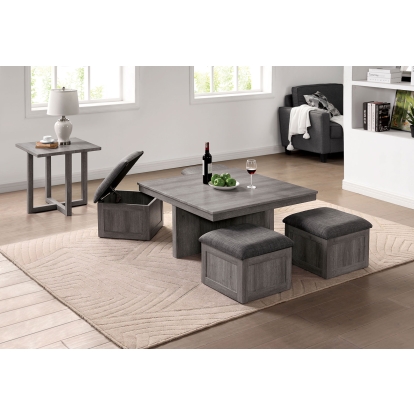 Radnor Light Gray Coffee Table with 4 Ottomans Model CM4536C by Furniture of America