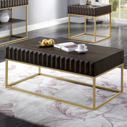 Furniture Of America Augsburg Contemporary Metal, Solid Wood, Wood Veneer, Others Walnut/Gold Coffee Table | CM4545WN-C