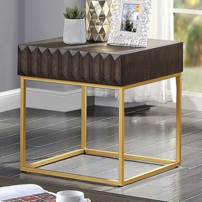 Furniture of America Augsburg Contemporary Metal Solid with Wood Veneer Walnut-Gold End Table Model CM4545WN-E