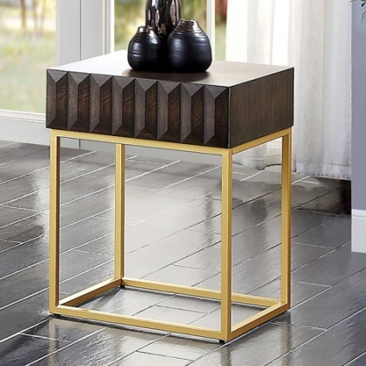 Furniture Of America Augsburg Contemporary Metal, Solid Wood, Wood Veneer, Others Walnut/Gold Side Table | CM4545WN-ST