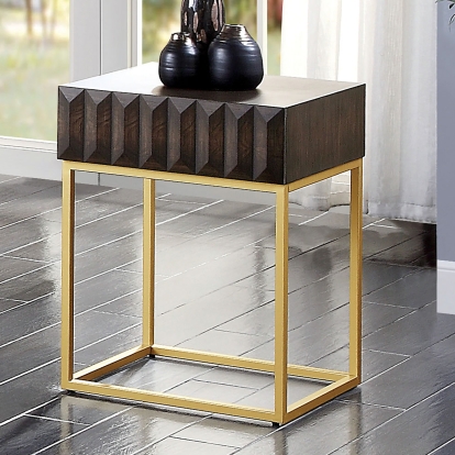 Augsburg Walnut/Gold Side Table Model CM4545WN-ST by Furniture of America
