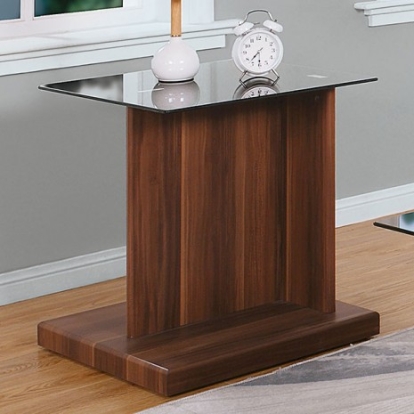 Furniture Of America Mannedorf Contemporary Tempered Glass, Paper Veneer, Others Black/Dark Walnut End Table | CM4567A-E