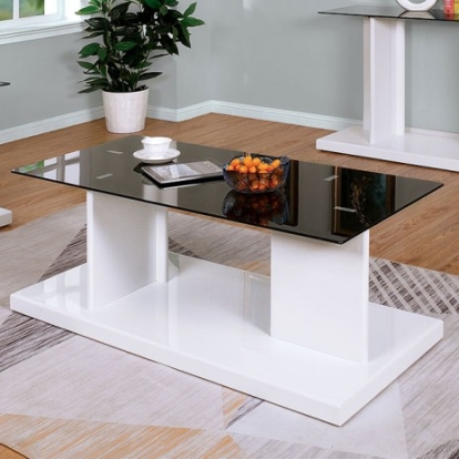 Furniture Of America Mannedorf Contemporary Tempered Glass, Paper Veneer, Others Black/White Coffee Table | CM4567WH-C
