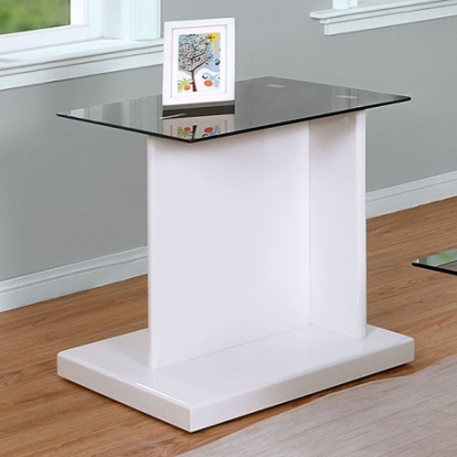Furniture Of America Mannedorf Contemporary Tempered Glass, Paper Veneer, Others Black/White End Table | CM4567WH-E