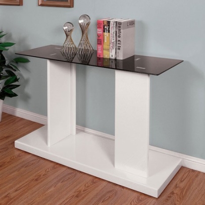 Furniture Of America Mannedorf Contemporary Tempered Glass, Paper Veneer, Others Black/White Sofa Table | CM4567WH-S