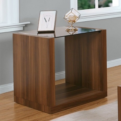 Furniture Of America Langenthal Contemporary Tempered Glass, Paper Veneer, Others Black/Dark Walnut End Table | CM4568E