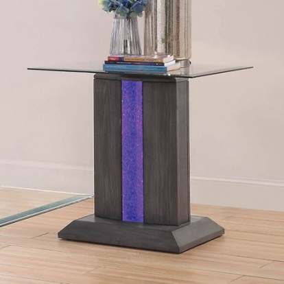 Furniture of America Rhyl Contemporary Glass Solid with Wood Gray End Table Model CM4717E