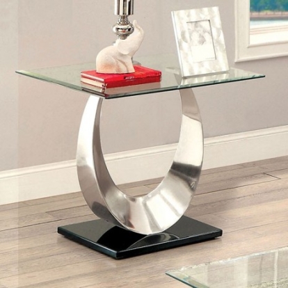 Furniture of America Orla Contemporary Stainless Steel Tempered Glass Satin Plated-Black End Table Model CM4726E-TABLE