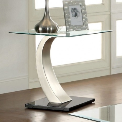 Furniture of America Roxo Contemporary Stainless Steel Tempered Glass Satin Plated-Black End Table Model CM4728E
