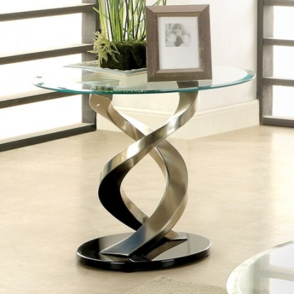 Furniture of America Nova Contemporary Stainless Steel Tempered Glass Satin Plated-Black End Table Model CM4729E