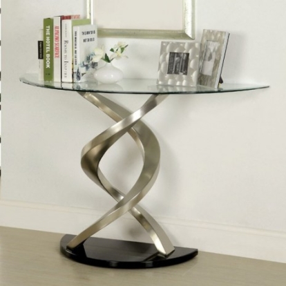 Furniture Of America Nova Contemporary Stainless Steel, Tempered Glass, Others Satin Plated/Black Sofa Table | CM4729S