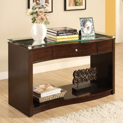 Furniture of America Pierce Transitional Tempered Glass Brown Cherry Sofa Table Model CM4780S