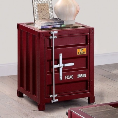 Furniture of America Dicargo Industrial Metal Faux with Wood Veneer Red End Table Model CM4789RD-E