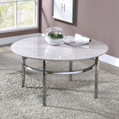 Mariah White/Chrome Round Coffee Table Model CM4797C by Furniture of America