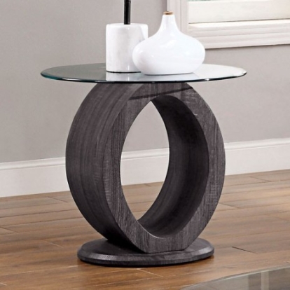 Furniture of America Lodia Contemporary Tempered Glass with Wood Gray End Table Model CM4825GY-E-PK