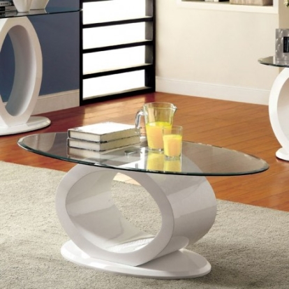 Furniture of America Lodia Contemporary Lacquer Tempered Glass White Coffee Table Model CM4825WH-C