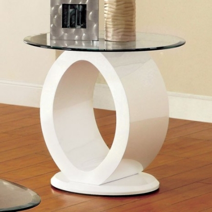 Furniture of America Lodia Contemporary Lacquer Tempered Glass White End Table Model CM4825WH-E