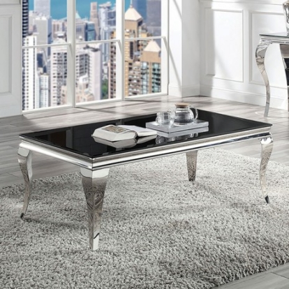 Furniture of America Wetzikon Glam Glass Metal Black-Silver Coffee Table Model CM4903BK-C-TABLE