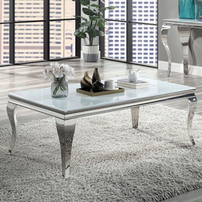 Furniture of America Wetzikon Glam Glass Metal White-Silver Coffee Table Model CM4903WH-C-TABLE