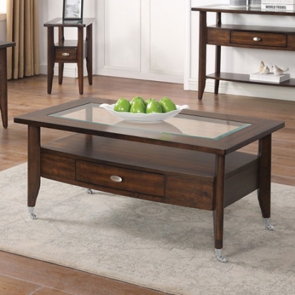 Furniture of America Riverdale Transitional Solid with Wood Veneer Dark Walnut Coffee Table Model CM4905WN-C